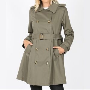 Double Breasted Trench Coat- Olive- S & M